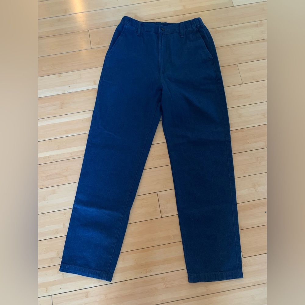 Muji Elastic Waist Straight Blue Jeans
